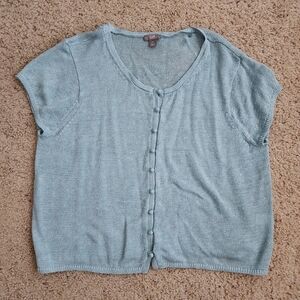 J. Jill Light Blue 100% Linen Knit Short Sleeve Cardigan Size XL Petite